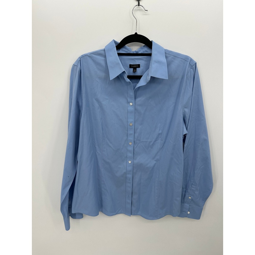 Talbots Womens Blue Button Down Dress Shirt Sz 18 Career Office Workwear Minimal